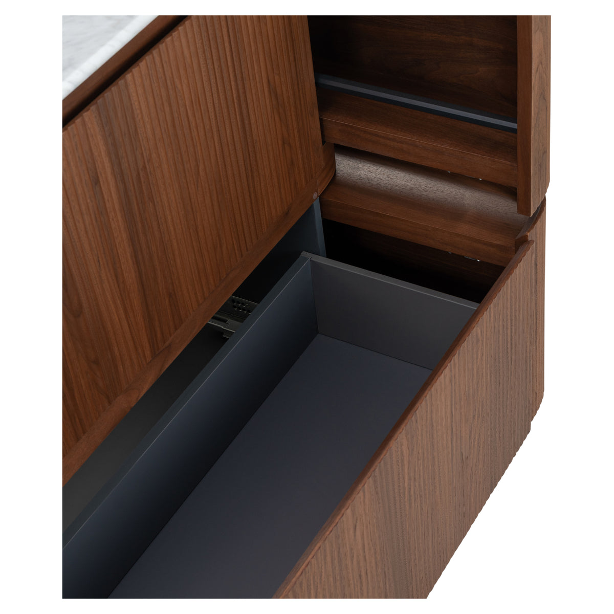 Solana 1200mm Carrara Marble Top Freestanding Vanity, Walnut