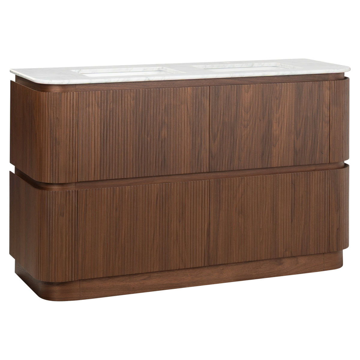 Solana 1500mm Carrara Marble Top Freestanding Vanity, Walnut