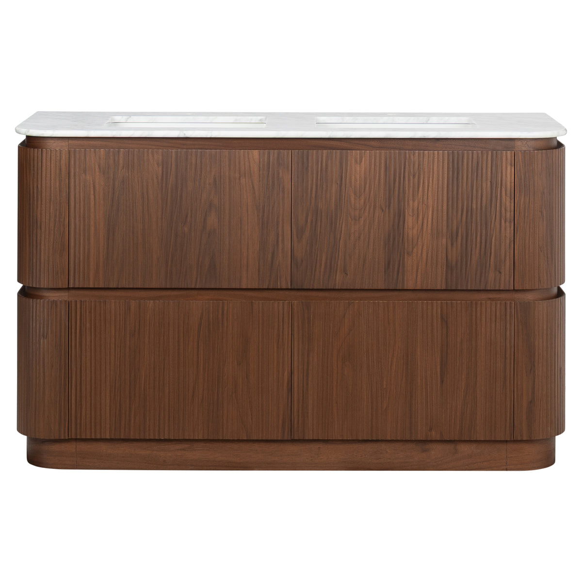 Solana 1500mm Carrara Marble Top Freestanding Vanity, Walnut