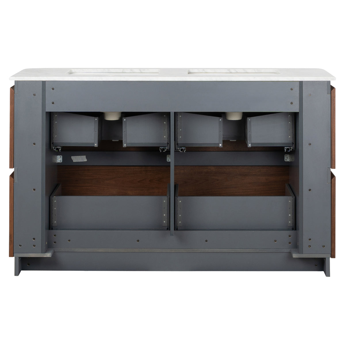 Solana 1500mm Carrara Marble Top Freestanding Vanity, Walnut