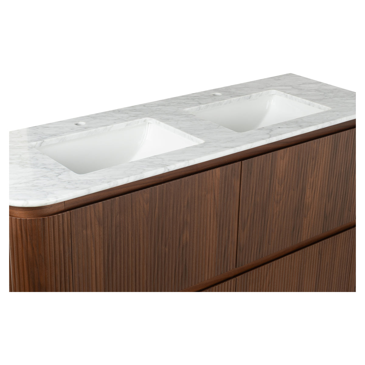 Solana 1500mm Carrara Marble Top Freestanding Vanity, Walnut