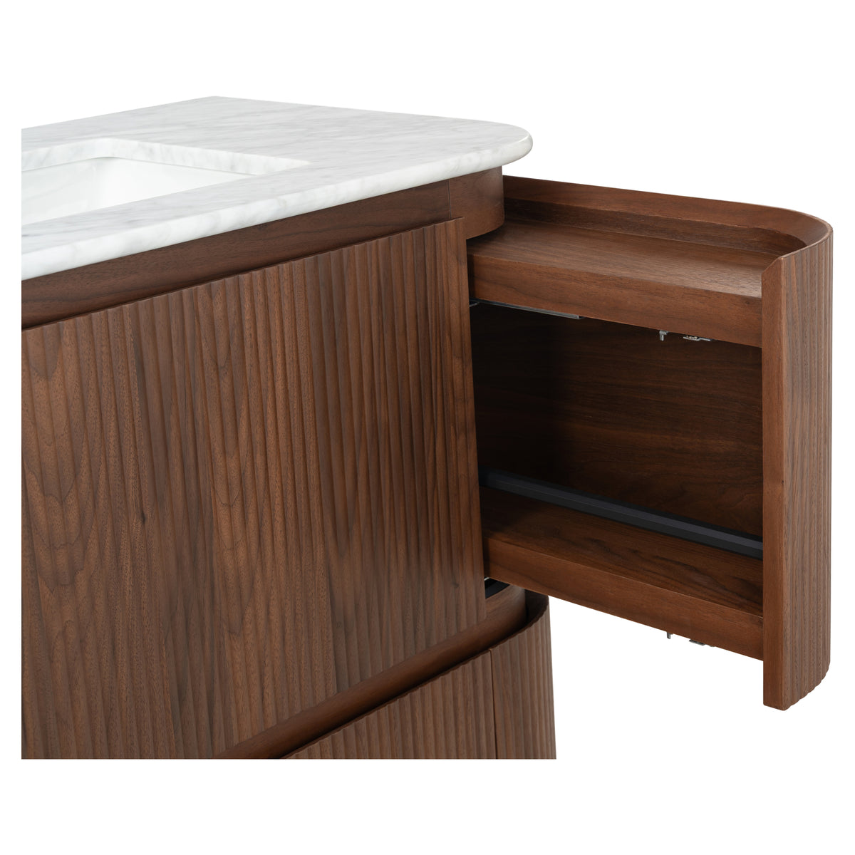 Solana 1500mm Carrara Marble Top Freestanding Vanity, Walnut