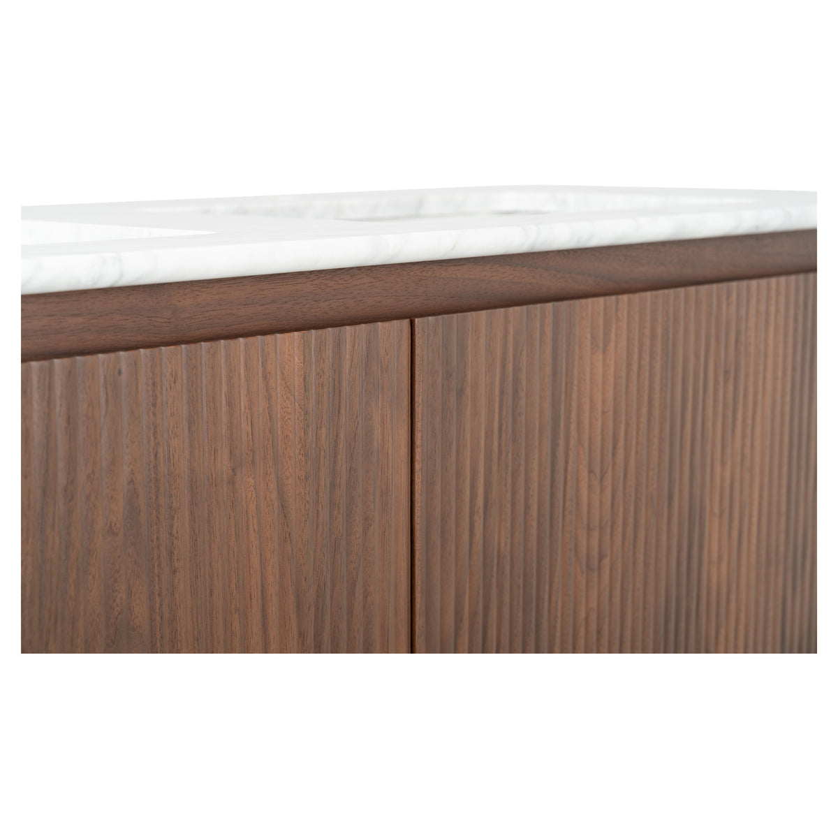 Solana 1500mm Carrara Marble Top Freestanding Vanity, Walnut