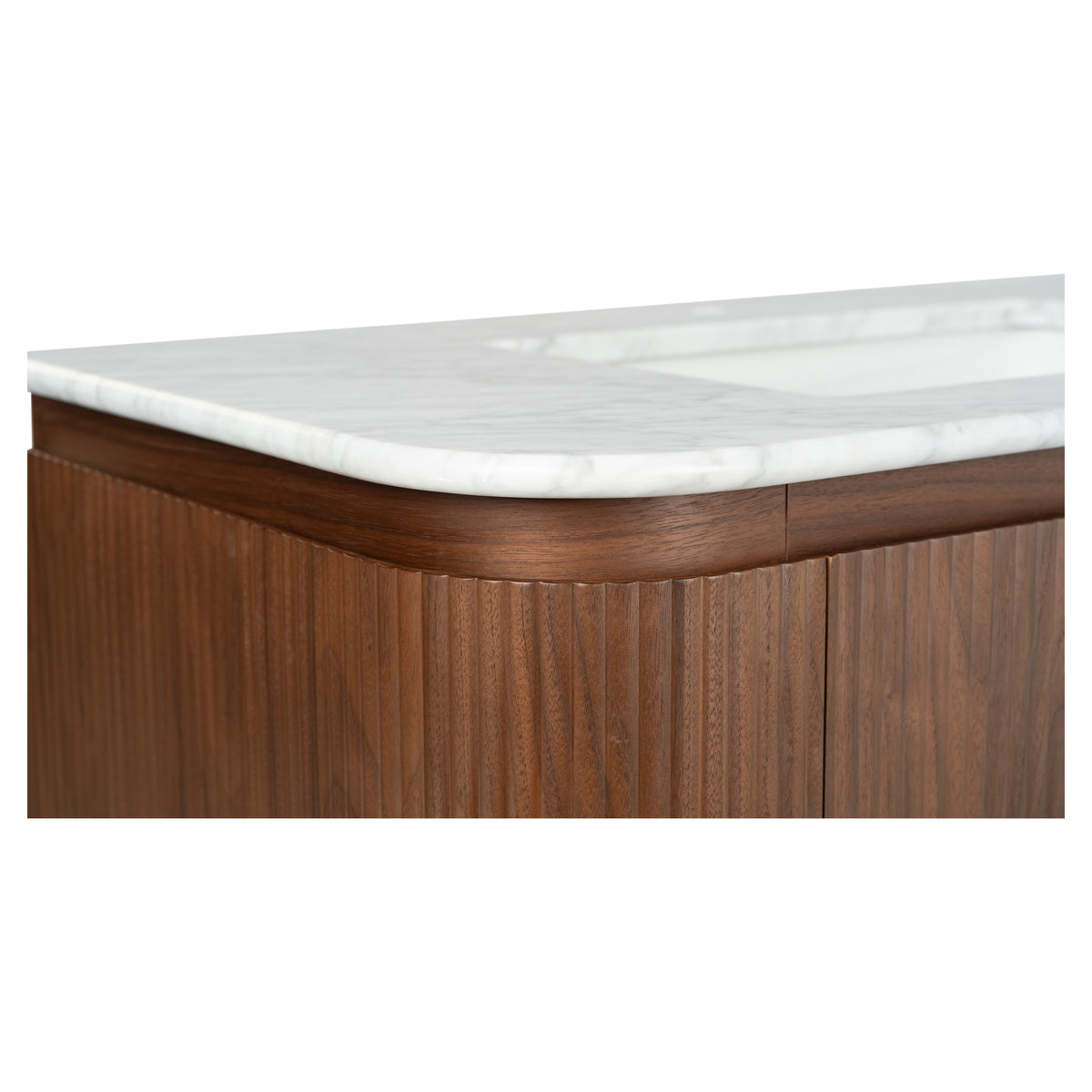 Solana 1500mm Carrara Marble Top Freestanding Vanity, Walnut