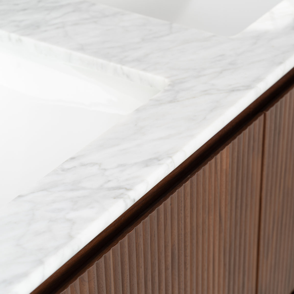 Solana 1500mm Carrara Marble Top Freestanding Vanity, Walnut