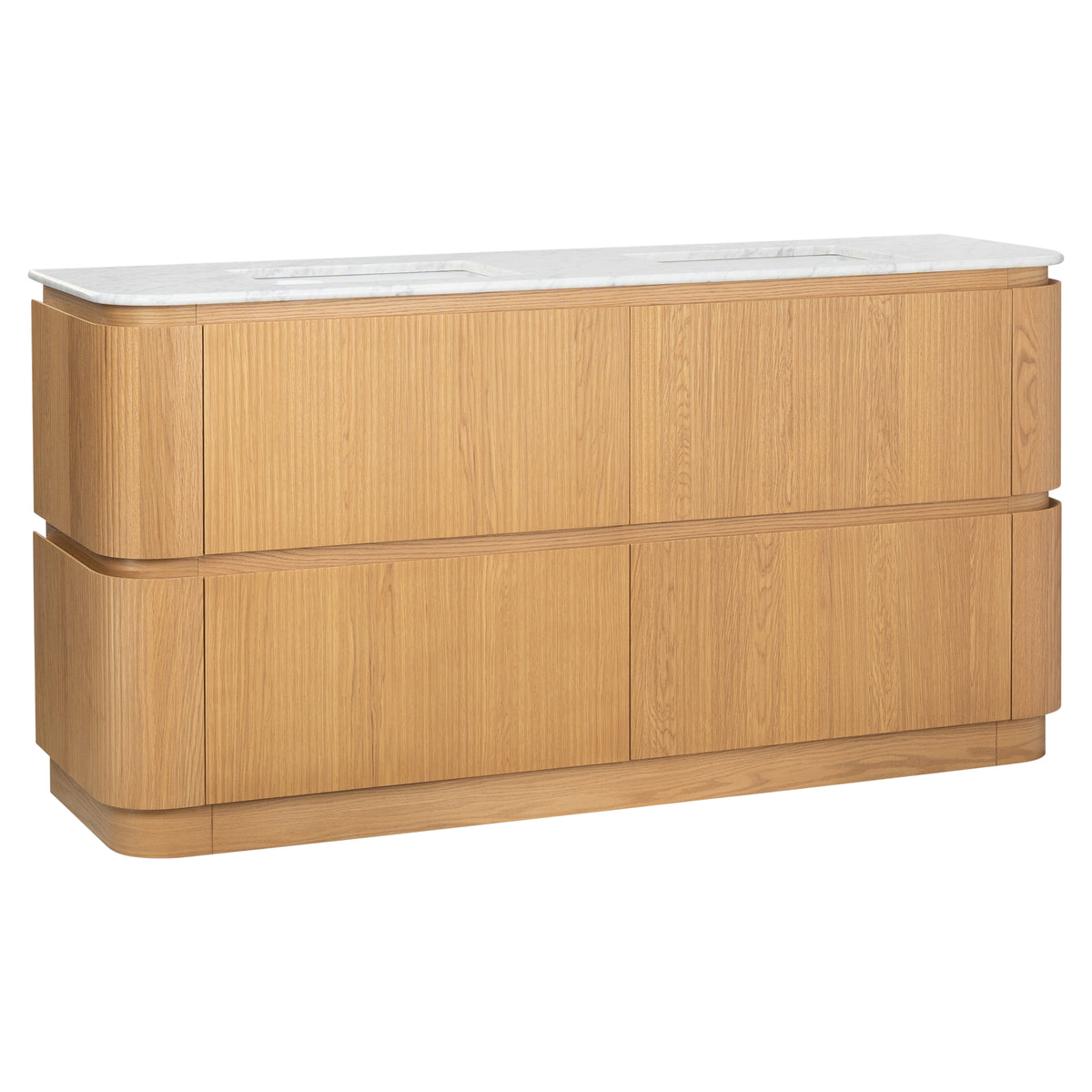 Solana 1500mm Carrara Marble Top Freestanding Vanity, White Oak