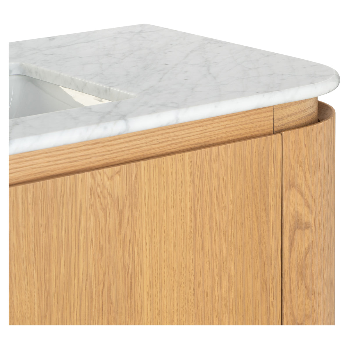 Solana 1500mm Carrara Marble Top Freestanding Vanity, White Oak