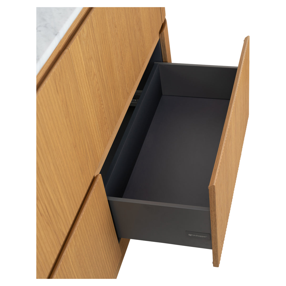 Solana 1500mm Carrara Marble Top Freestanding Vanity, White Oak