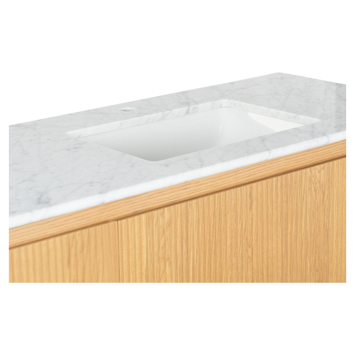 Solana 1500mm Carrara Marble Top Freestanding Vanity, White Oak