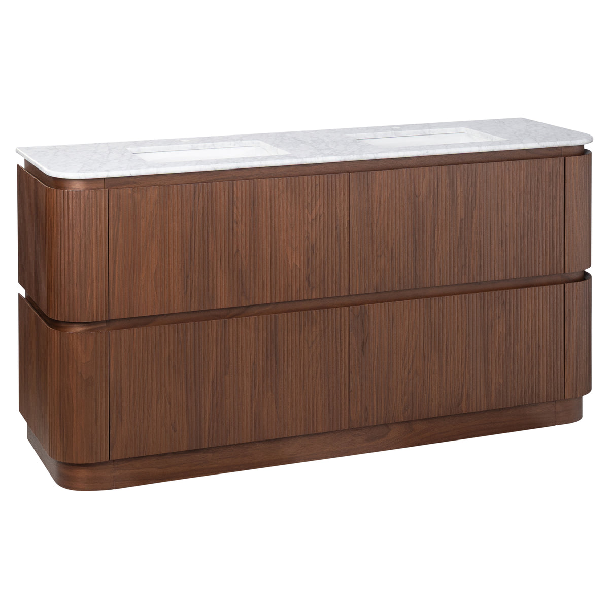 Solana 1800mm Carrara Marble Top Freestanding Vanity, Walnut