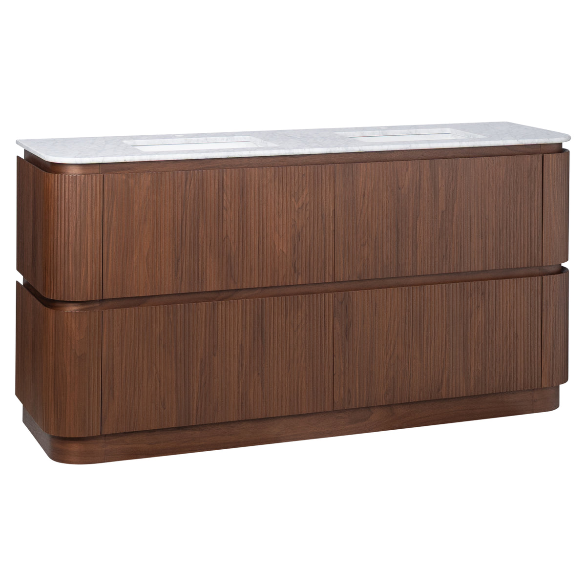 Solana 1800mm Carrara Marble Top Freestanding Vanity, Walnut