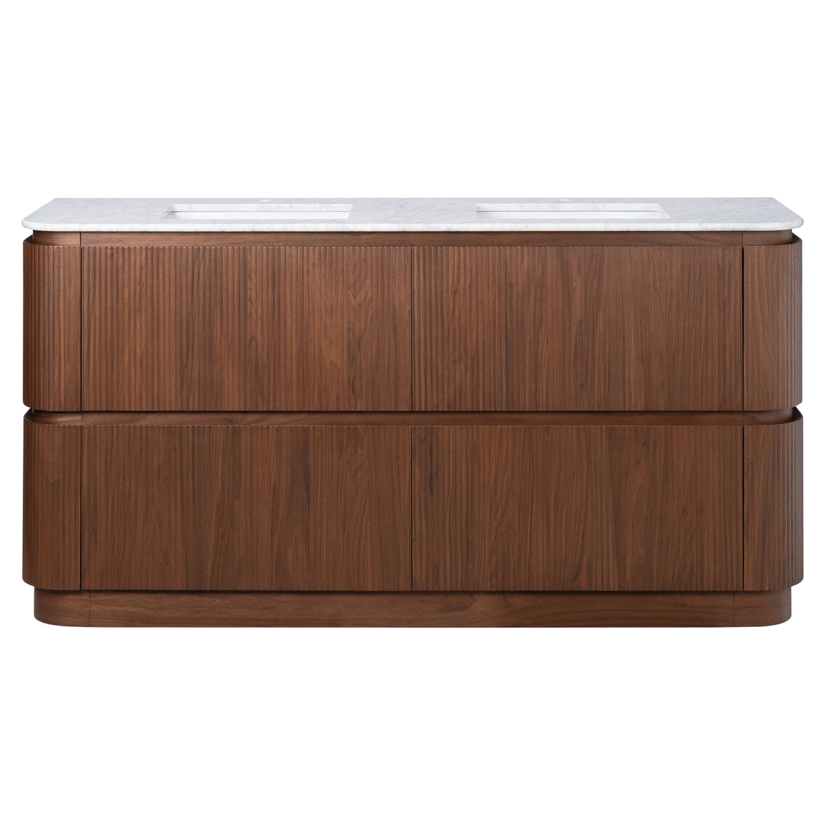 Solana 1800mm Carrara Marble Top Freestanding Vanity, Walnut