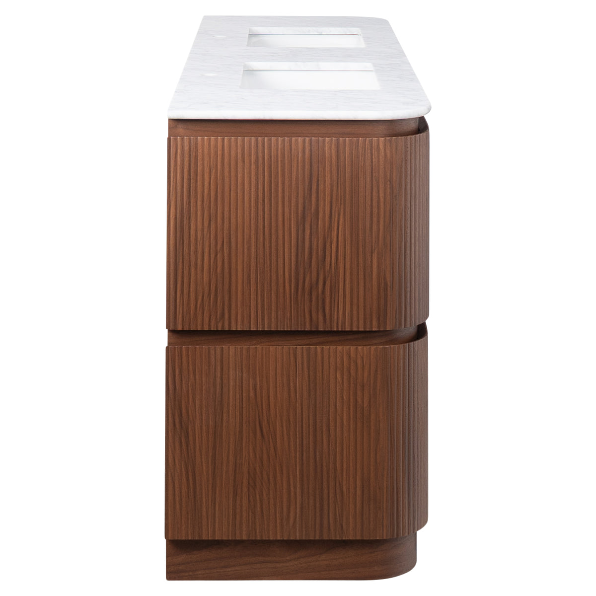 Solana 1800mm Carrara Marble Top Freestanding Vanity, Walnut