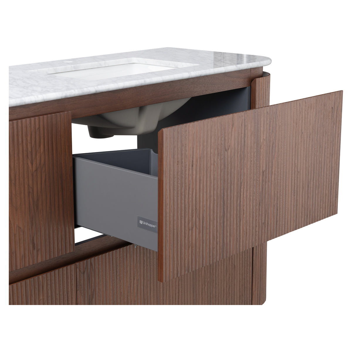 Solana 1800mm Carrara Marble Top Freestanding Vanity, Walnut