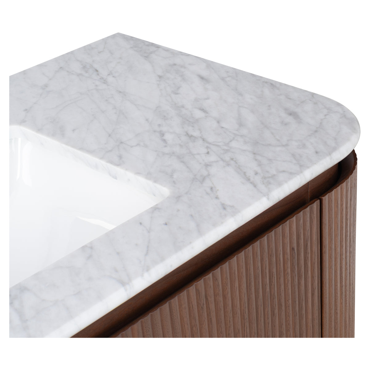 Solana 1800mm Carrara Marble Top Freestanding Vanity, Walnut