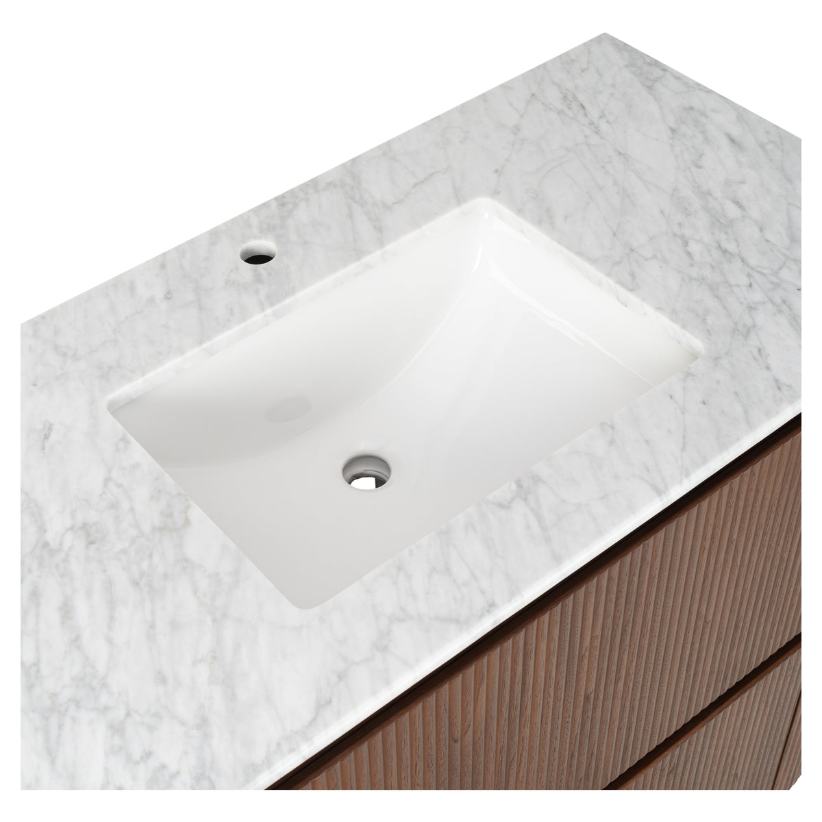 Solana 1800mm Carrara Marble Top Freestanding Vanity, Walnut