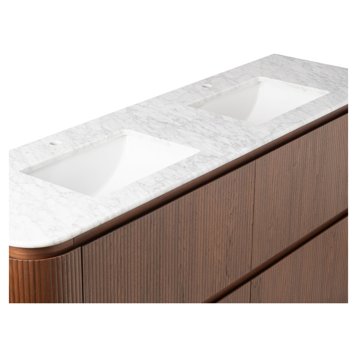 Solana 1800mm Carrara Marble Top Freestanding Vanity, Walnut