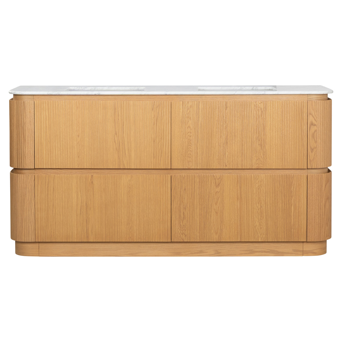 Solana 1800mm Carrara Marble Top Freestanding Vanity, White Oak
