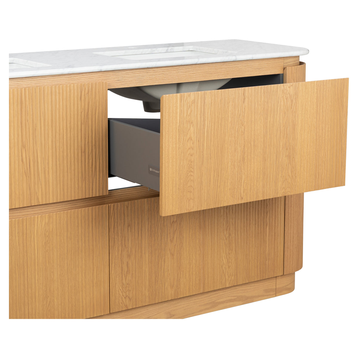 Solana 1800mm Carrara Marble Top Freestanding Vanity, White Oak