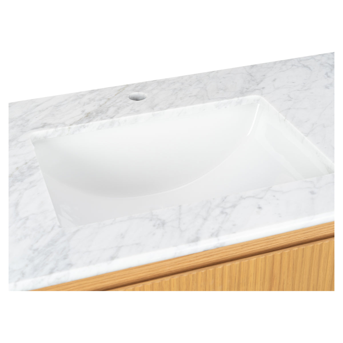 Solana 1800mm Carrara Marble Top Freestanding Vanity, White Oak