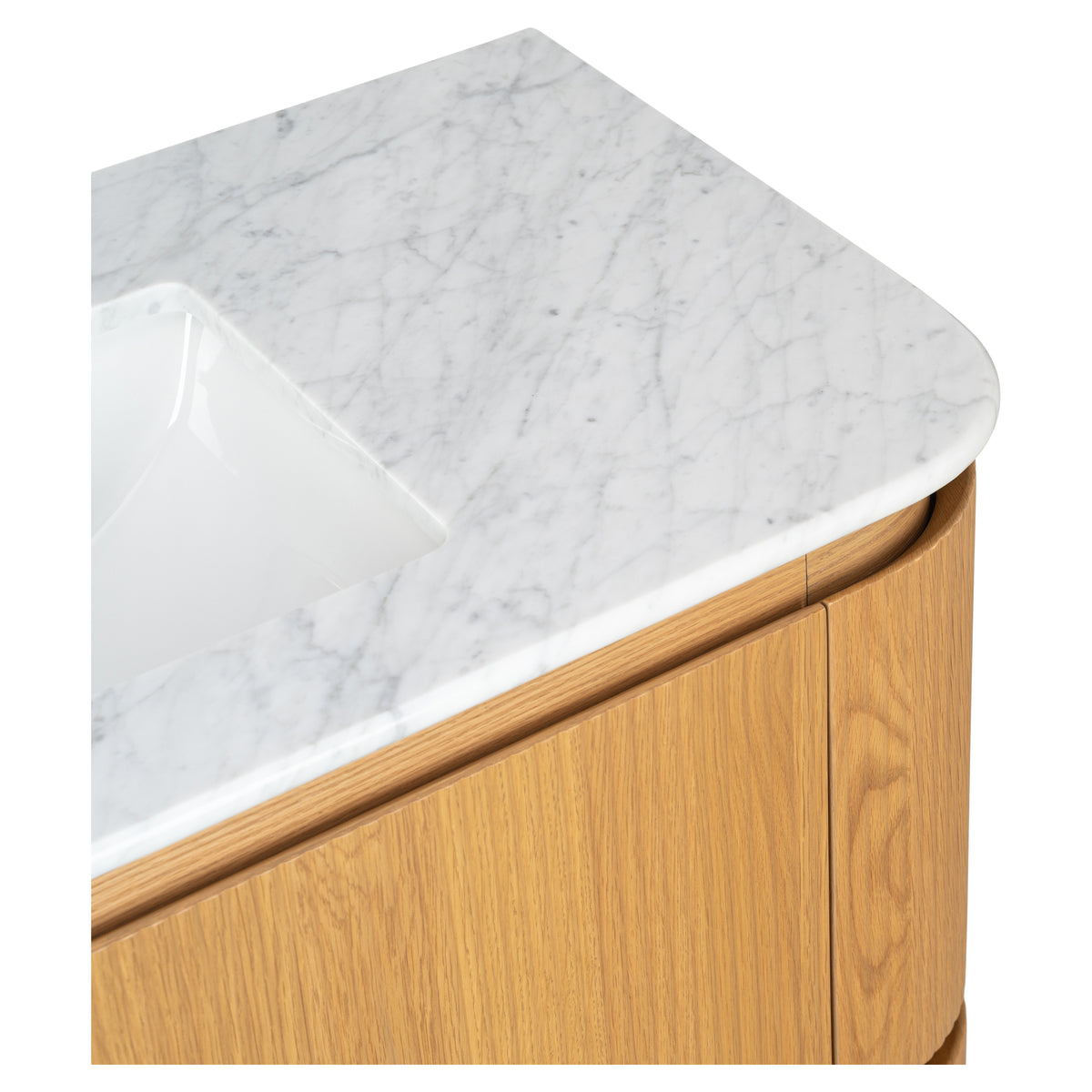 Solana 1800mm Carrara Marble Top Freestanding Vanity, White Oak