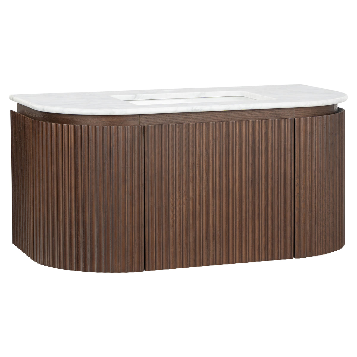 Cadence 1000mm Carrara Marble Top Wall Hung Vanity, Walnut