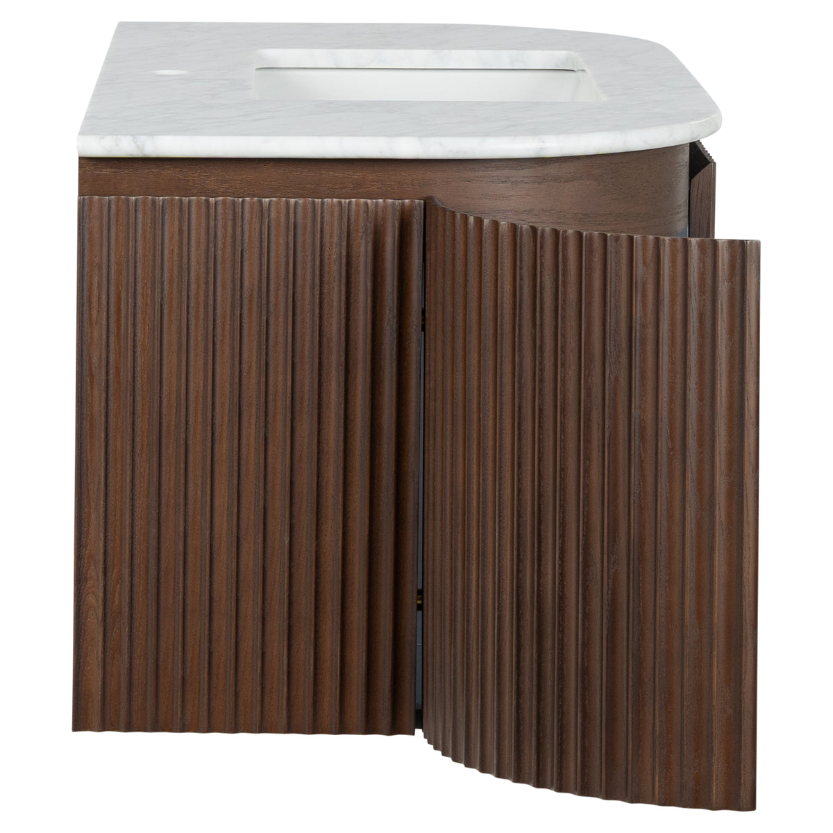 Cadence 1000mm Carrara Marble Top Wall Hung Vanity, Walnut