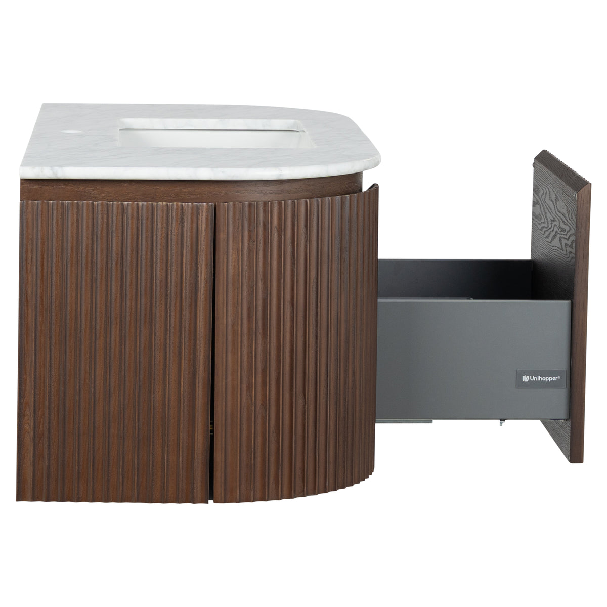 Cadence 1000mm Carrara Marble Top Wall Hung Vanity, Walnut