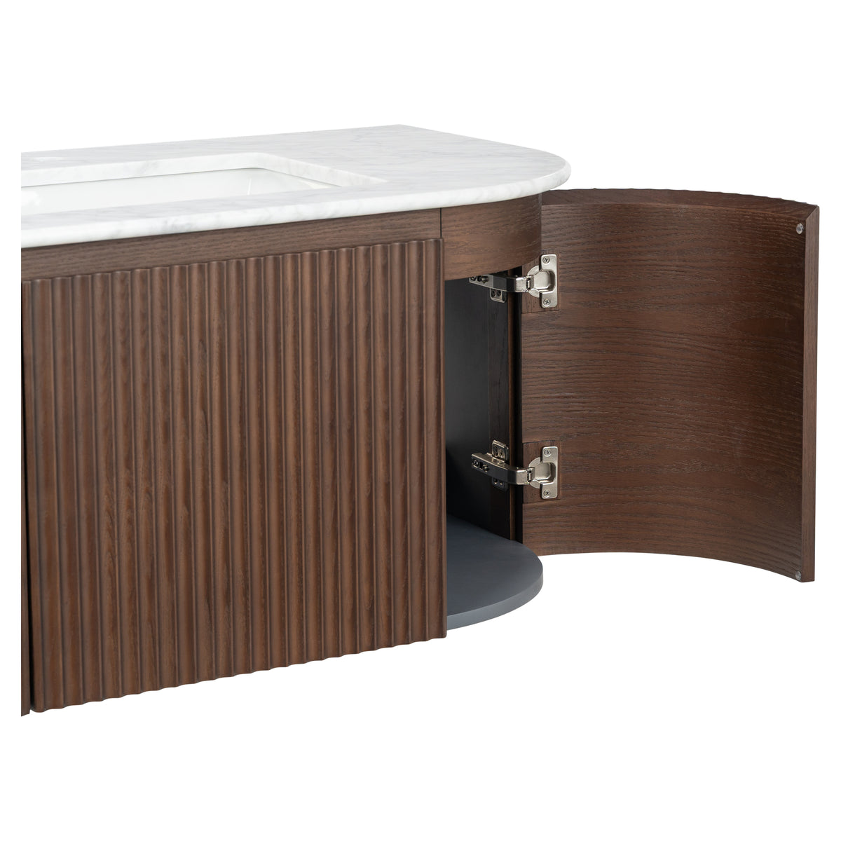 Cadence 1000mm Carrara Marble Top Wall Hung Vanity, Walnut