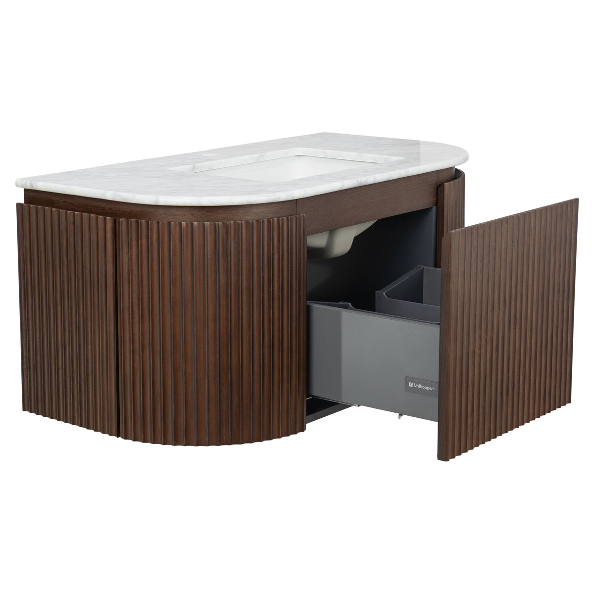 Cadence 1000mm Carrara Marble Top Wall Hung Vanity, Walnut