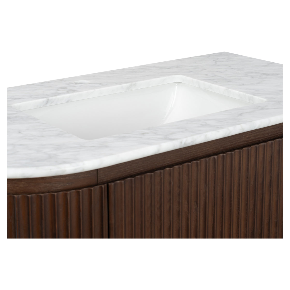 Cadence 1000mm Carrara Marble Top Wall Hung Vanity, Walnut
