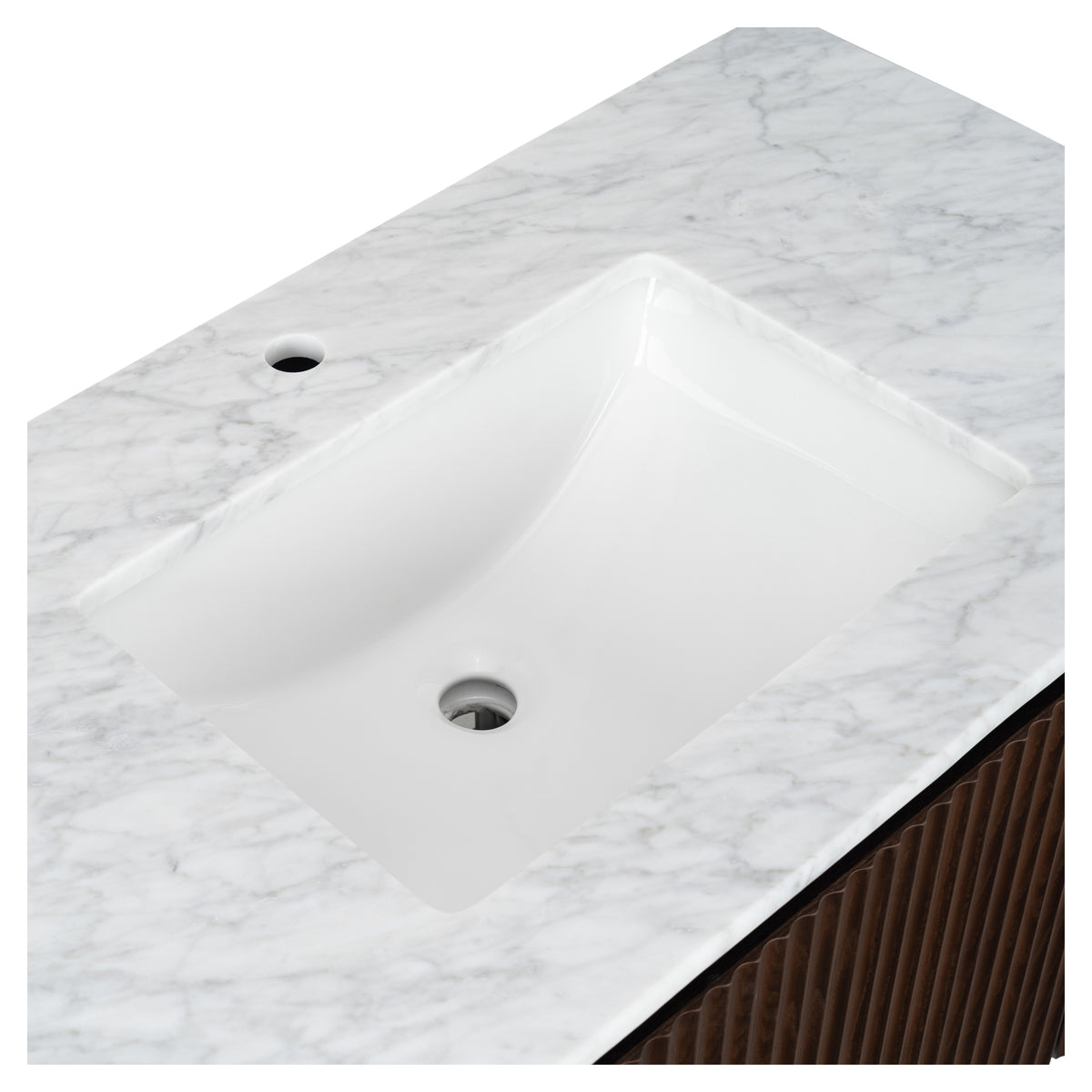 Cadence 1000mm Carrara Marble Top Wall Hung Vanity, Walnut