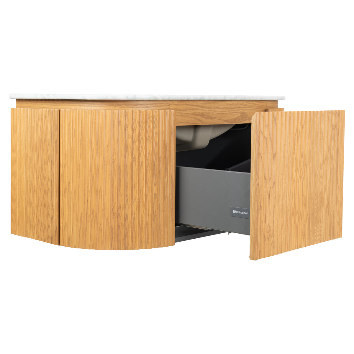 Cadence 1000mm Carrara Marble Top Wall Hung Vanity, White Oak
