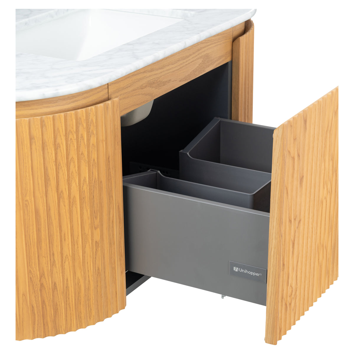 Cadence 1000mm Carrara Marble Top Wall Hung Vanity, White Oak
