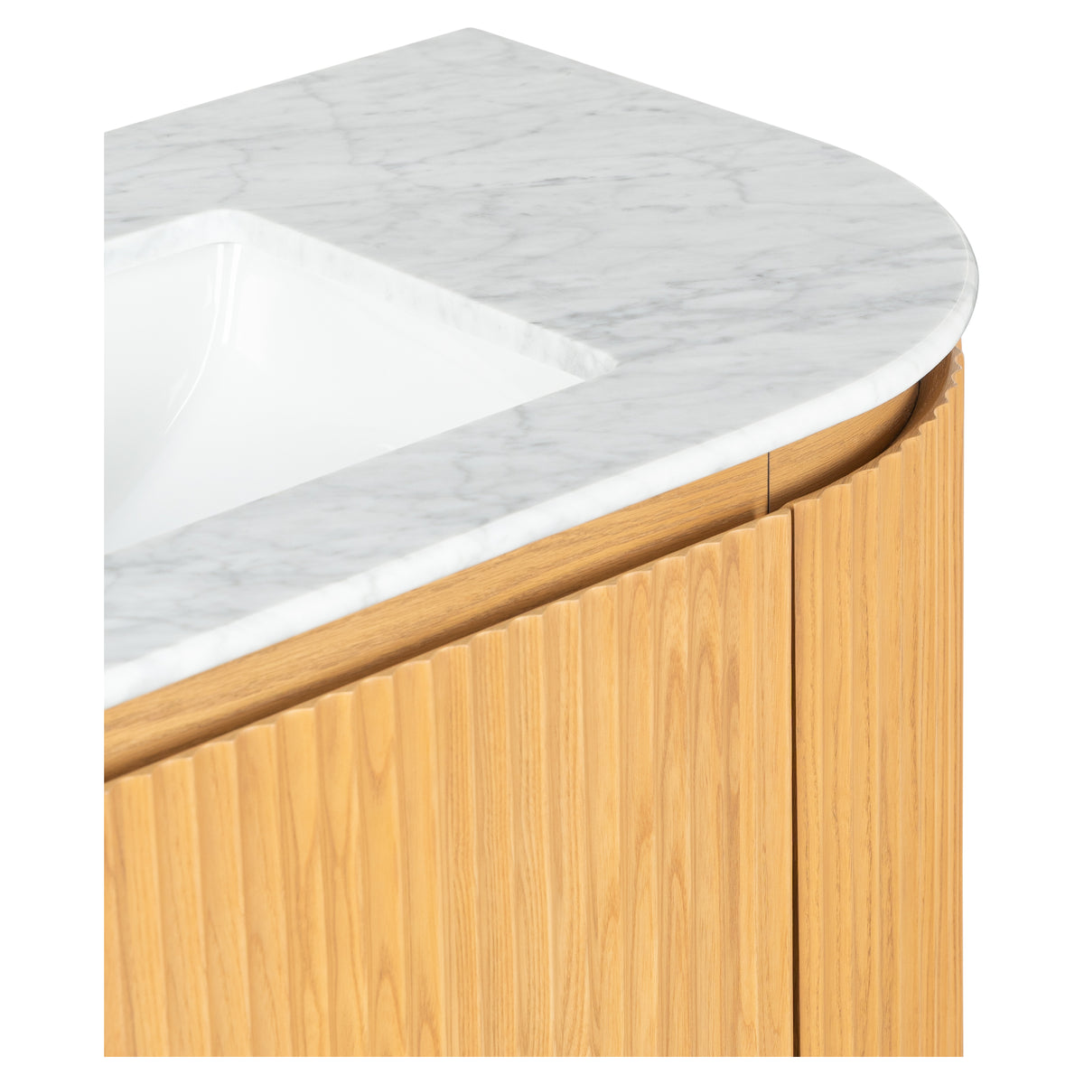 Cadence 1000mm Carrara Marble Top Wall Hung Vanity, White Oak
