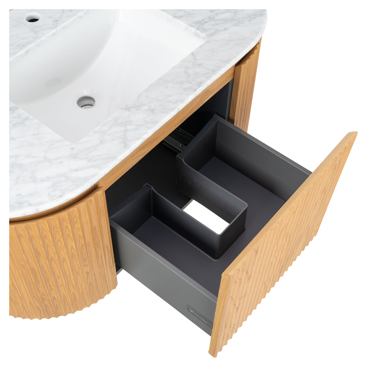 Cadence 1000mm Carrara Marble Top Wall Hung Vanity, White Oak
