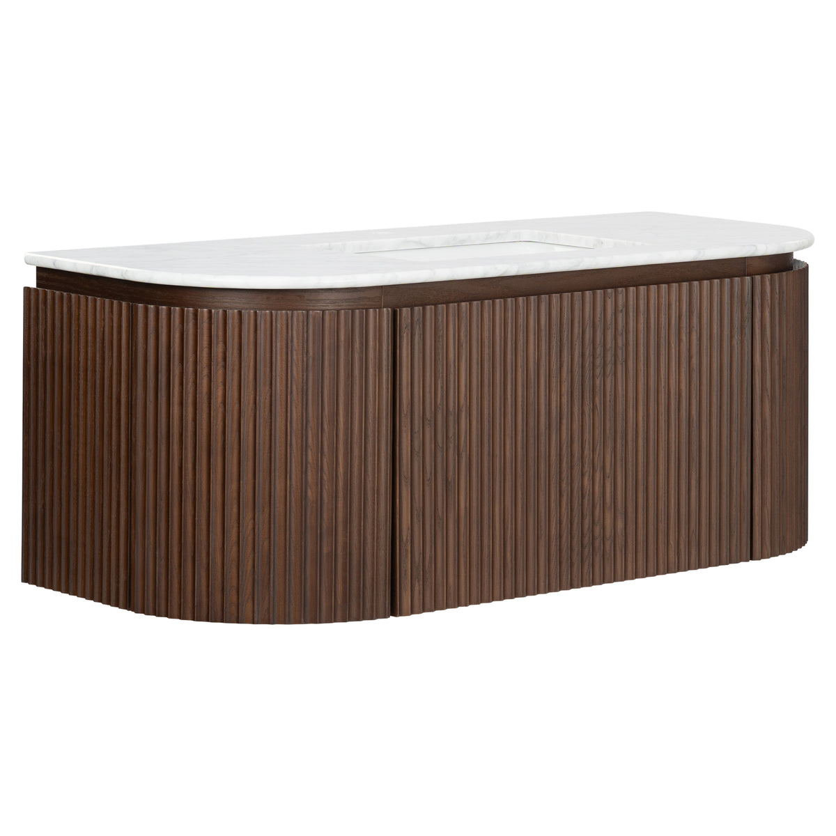 Cadence 1200mm Carrara Marble Top Wall Hung Vanity, Walnut