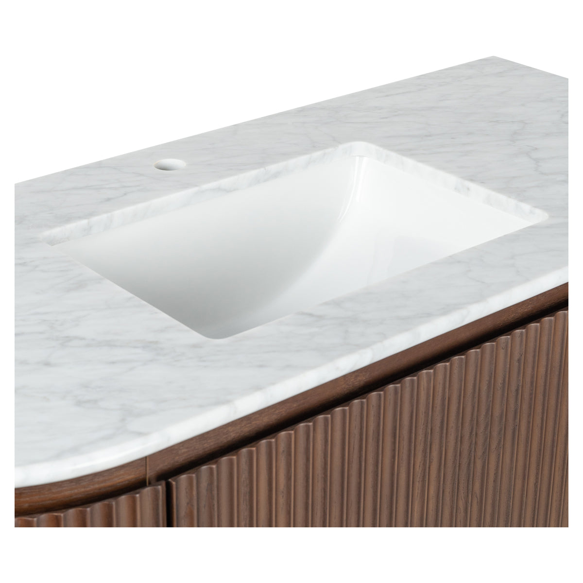 Cadence 1200mm Carrara Marble Top Wall Hung Vanity, Walnut