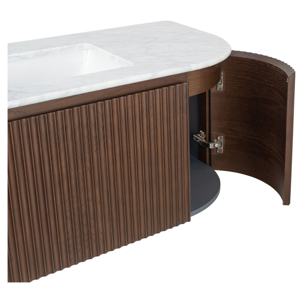 Cadence 1200mm Carrara Marble Top Wall Hung Vanity, Walnut