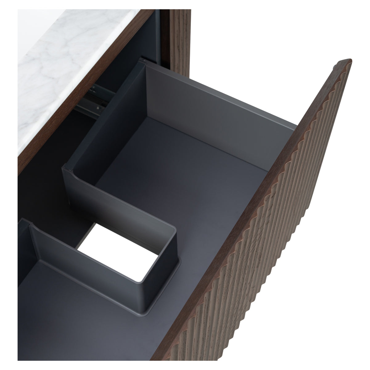 Cadence 1200mm Carrara Marble Top Wall Hung Vanity, Walnut