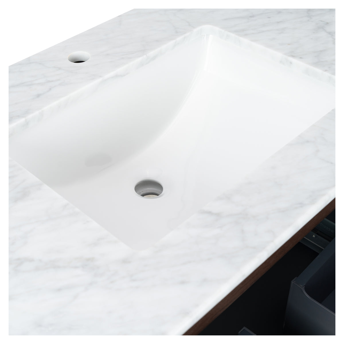 Cadence 1200mm Carrara Marble Top Wall Hung Vanity, Walnut