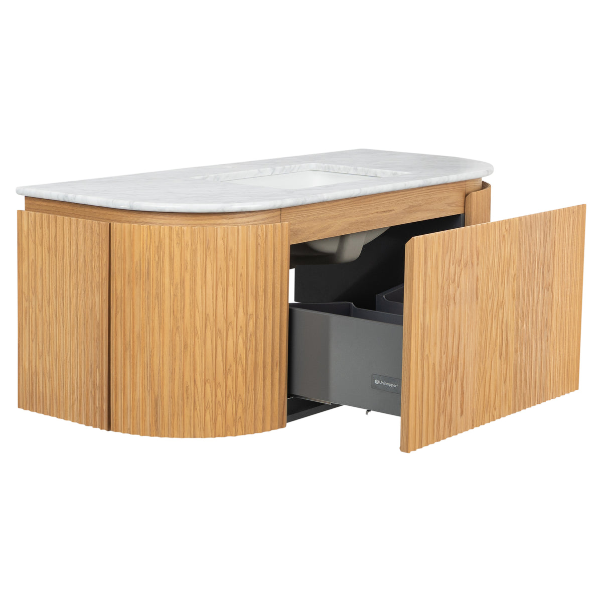 Cadence 1200mm Carrara Marble Top Wall Hung Vanity, White Oak