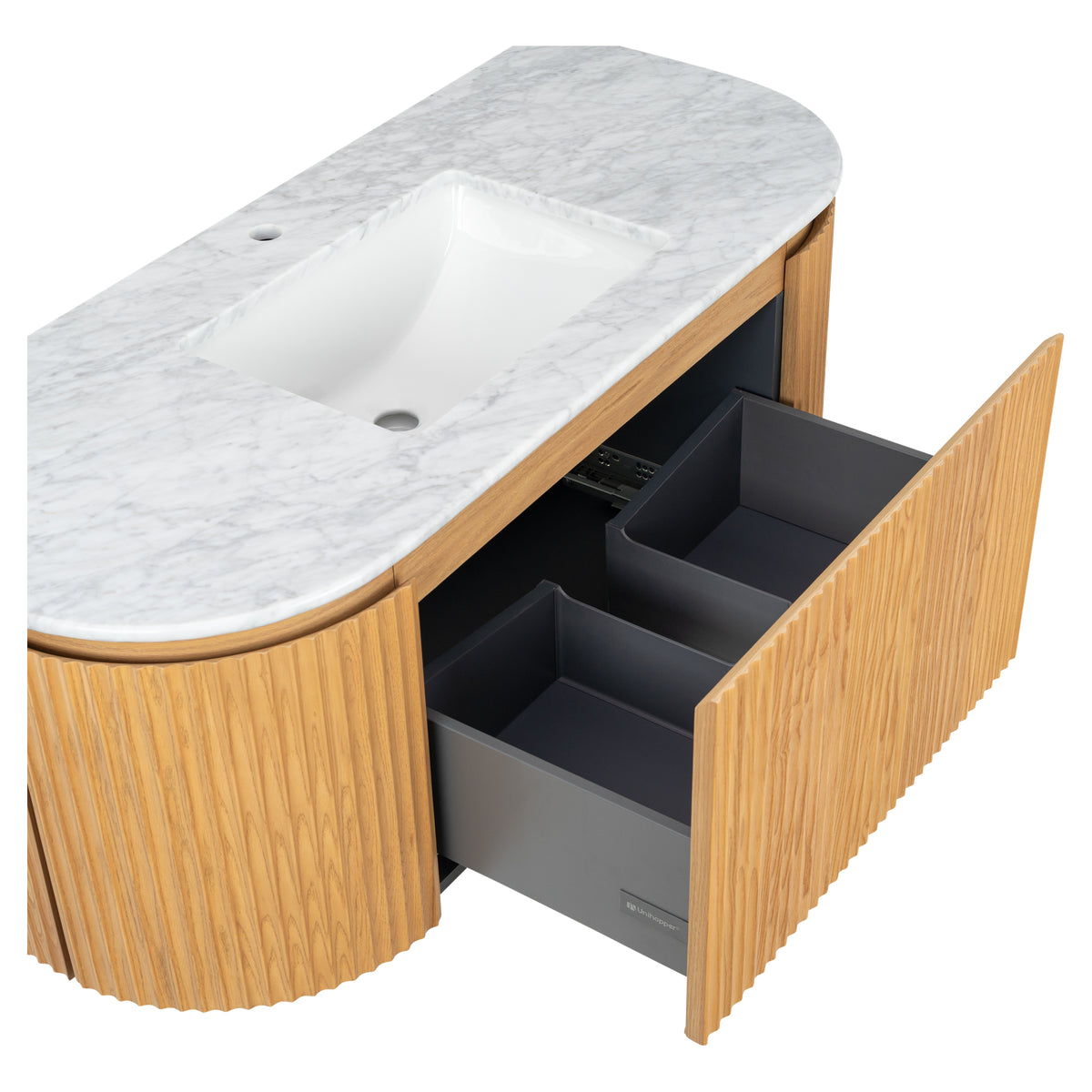 Cadence 1200mm Carrara Marble Top Wall Hung Vanity, White Oak