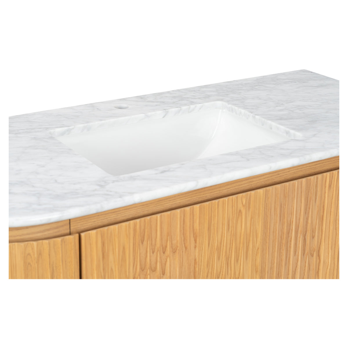 Cadence 1200mm Carrara Marble Top Wall Hung Vanity, White Oak