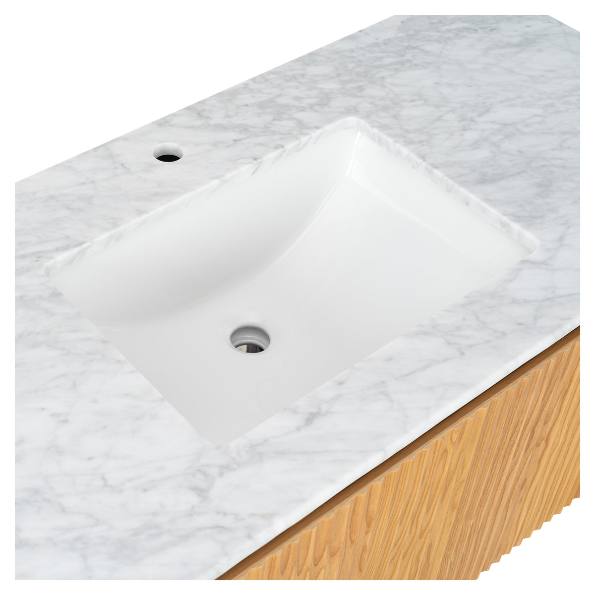 Cadence 1200mm Carrara Marble Top Wall Hung Vanity, White Oak