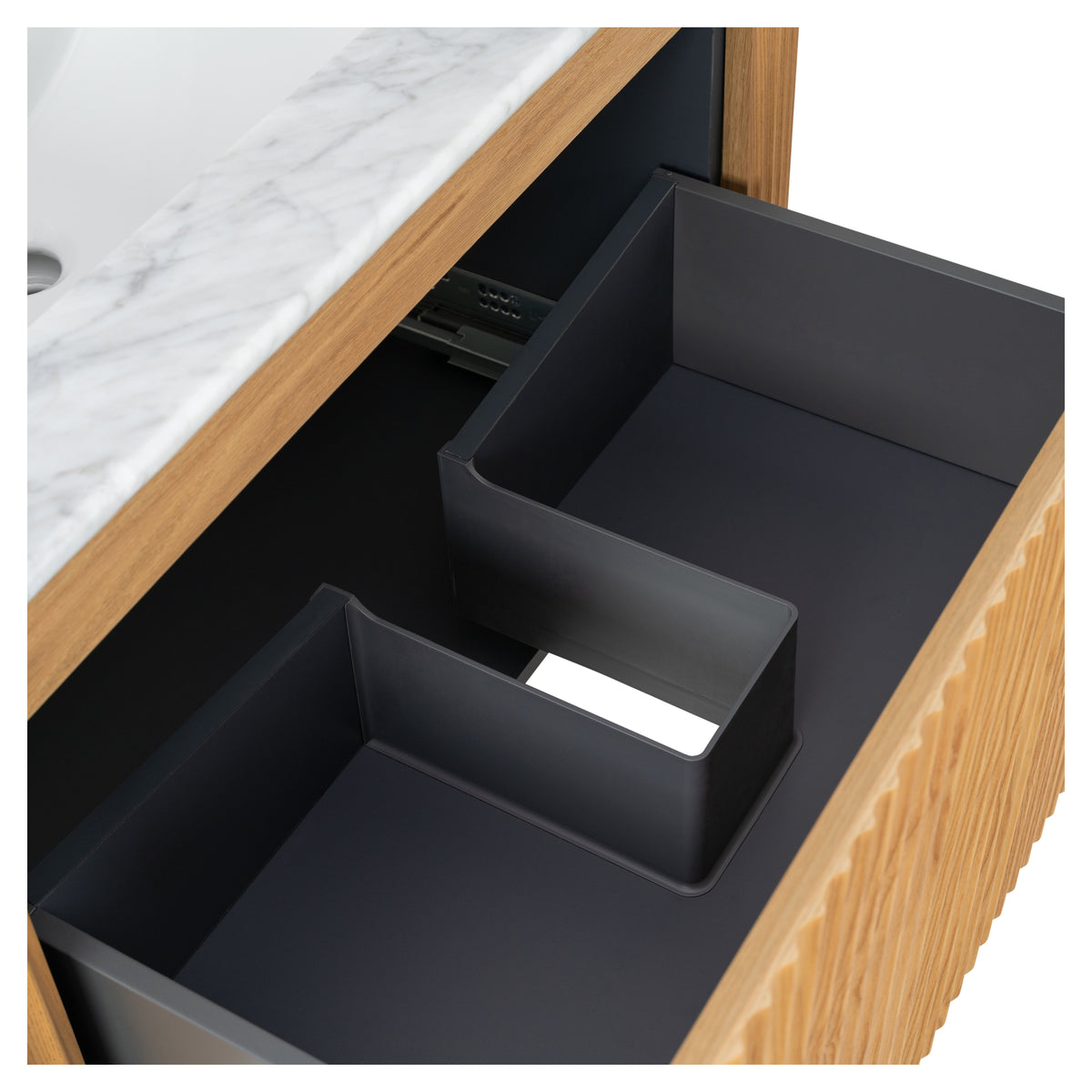 Cadence 1200mm Carrara Marble Top Wall Hung Vanity, White Oak