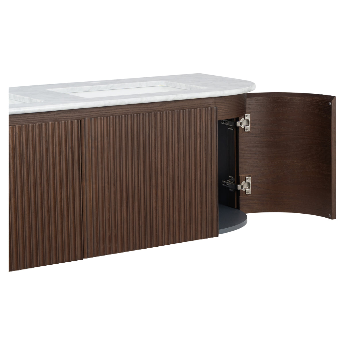 Cadence 1500mm Carrara Marble Top Wall Hung Vanity, Walnut