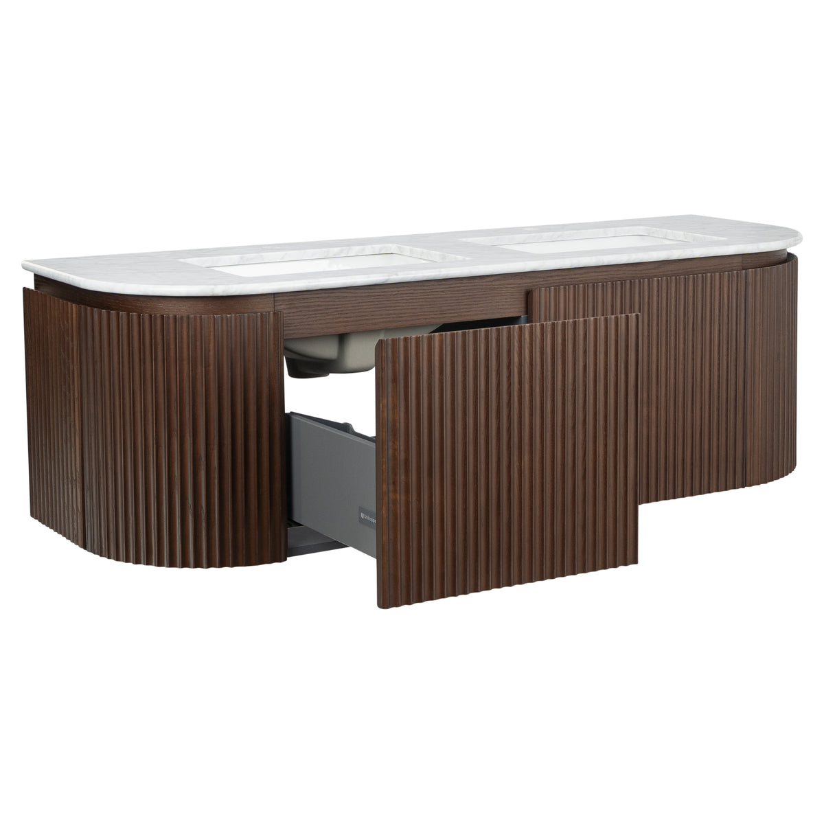 Cadence 1500mm Carrara Marble Top Wall Hung Vanity, Walnut