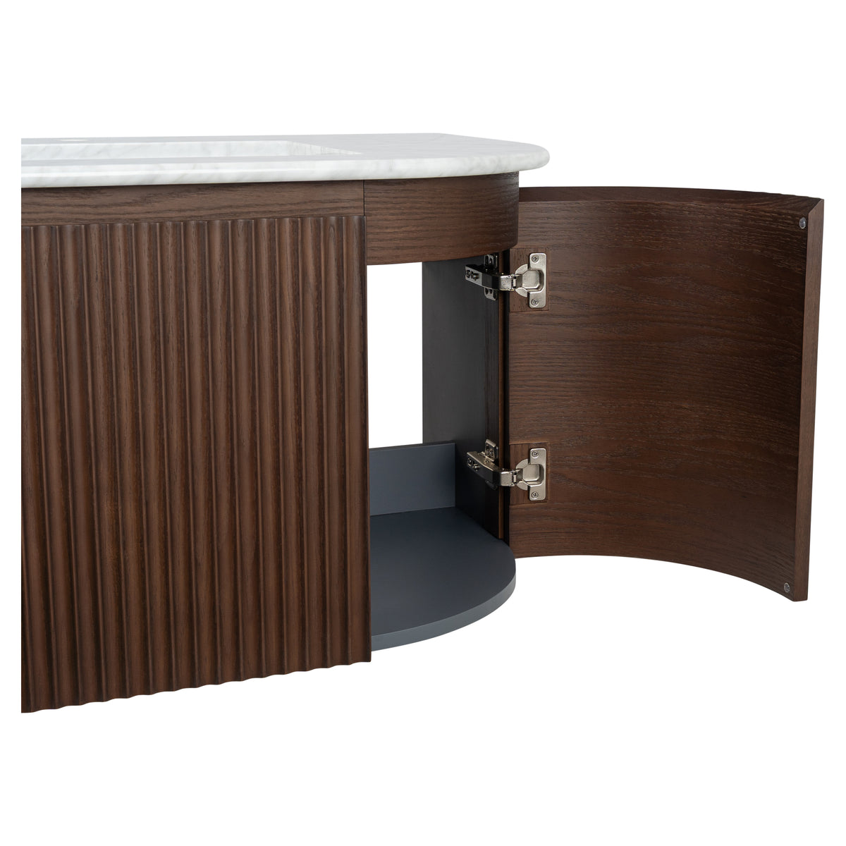Cadence 1500mm Carrara Marble Top Wall Hung Vanity, Walnut
