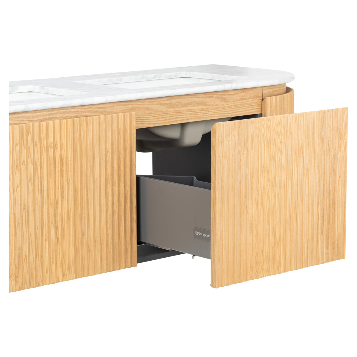 Cadence 1500mm Carrara Marble Top Wall Hung Vanity, White Oak